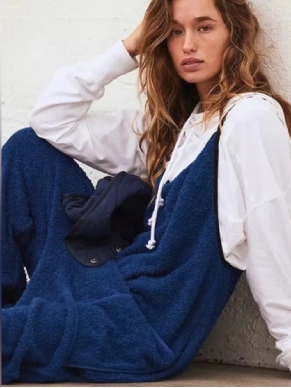 Free People Hot Shot Cuddle Up Fleece Onesie Jumpsuit Blue Black Size Small Rare